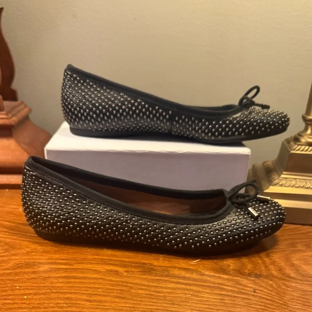 Coach Black Silver Studded Ballet Flats with Bow Size 8 - Picture 6 of 8